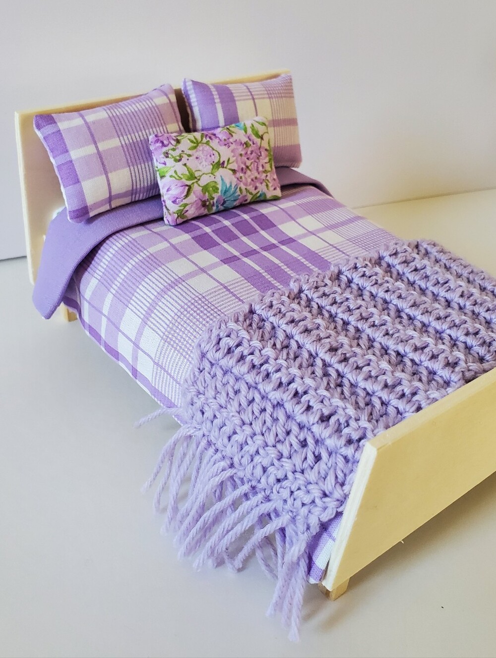 Miniature Dollhouse Throw Blanket  1:12 Scale Lavender Maileg